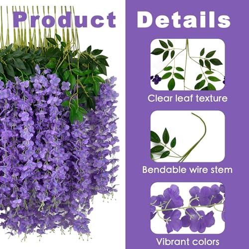 BIRDDIE 48 Pcs of Artificial Wisteria Hanging Flowers, 3.75 Feet Fake Wisteria Flower Strings for Backdrop, Wedding, Ceremony,Garden and Home Wall Decoration (Light Purple) - color: Light Purple, size: 48 pcs