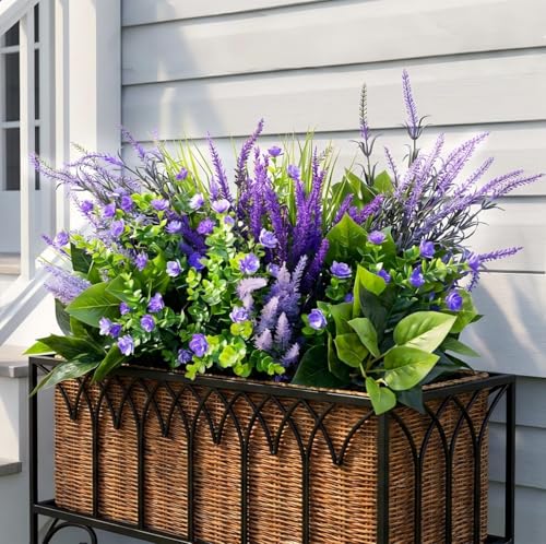LUNETH 18PCS Artificial Plants for Outdoor Decor Fake Plants Realistic Faux Greenery & Flowers Fake Plastic Leaves with Stems Artificial Outdoor Bushes for Garden Porch and Patio UV Resistant - color: Mix-2