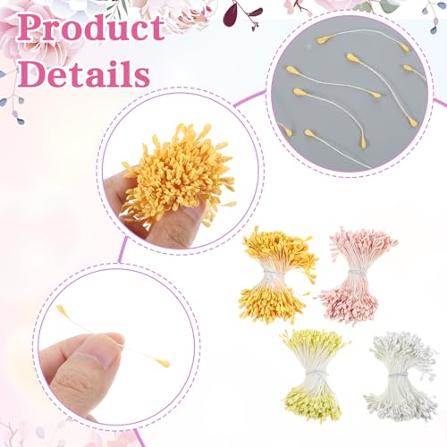 1400Pcs Flower Stamens 3mm Yellow Double Heads Handmade Stamen for Flower Making Artificial Floral Stamens for Crafts Wedding Bouquet Scrapbook Decoration Easter Supplies