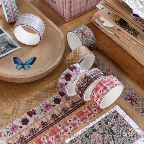 10 Rolls Vintage Floral Washi Tape Set Pastel Plaid Arts Adhesive Tapes Soft Colors Decorative Masking Tape Sets for Craft, Kids, Scrapbook, DIY, Gift Wrapping (Pink Blossom) - color: Pink Blossom