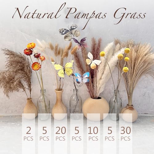 Fall Dried Flower Bouquet with Pampas Grass & Butterflies Arrangement | Boho Fall Decor for Autumn Home,Vase,Moody Office,Table Centerpiece Indoor Décor - color: Fall