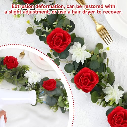 4 Pack Wedding Garland Set, Red Rose & White Dahlia Hanging Flower Vines for Wedding Arch, Backdrop, Mantel, Home Decor (5.91ft) - color: Red White
