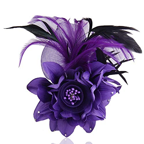Elegant Flower Brooch for Women Wedding Party Dance Banquet Pins Feather Flower Fascinator Lady Floral Hairpins Dress Suit Lapel Pin Ceremony Accessories Corsage Brooches Vintage Jewelry Gifts - color: Purple