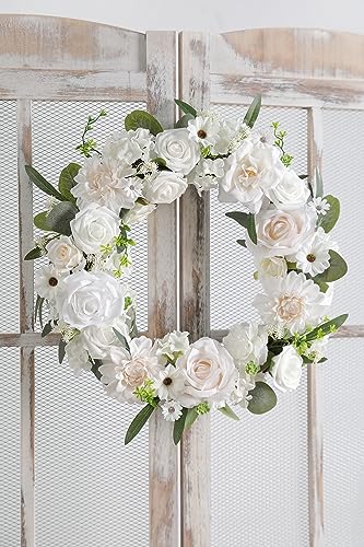 Artificial Flowers Roses Fake Flowers with Stems White Dahlia Artificial Flowers for DIY Bridal Bouquets Faux Flowers Centerpieces for Table Home Decor (White) - color: White