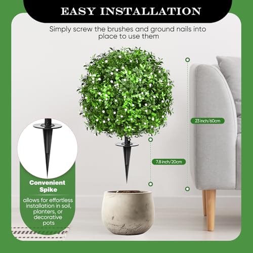 FAJUNZH Artificial Topiary Bushes for Outdoors with Spike, Boxwood Ball Fake Shrubs UV Resistant Faux Plants for Indoor Outdoor Fall Thanksgiving Halloween Decor (Gypsophila Boxwood White-2 Packs) - color: Gypsophila Boxwood White