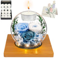 Preserved Light Bule Real Rose in Glass with Scented Candles–– Forever Flower Romantic Anniversary Christmas Birthday Valentines Mothers Day Gifts for Mom, Women, Wife, Girlfriend, Her, Grandma - color: Light Bule