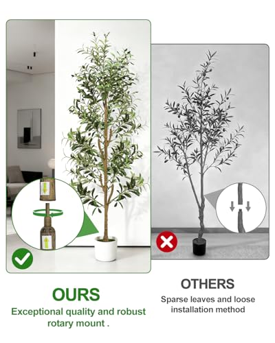 TNELTUEB Faux Olive Tree 6FT- Indoor Tall Artificial Olive Trees with Lights & Basket and Planter, Fakeplants Artificial Plants with Natural Wood Trunk and Realistic Fruits for Home Living Room Decor - size: 6ft Green