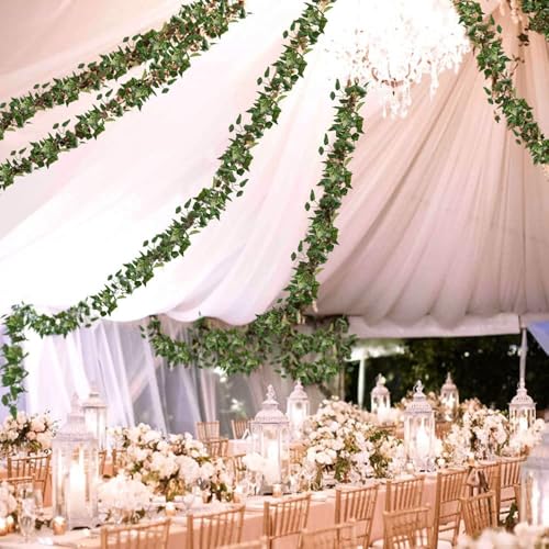 12 Pack 84Ft Artificial Vines Hanging Greenery Garland Leaves Wall Room Ceiling Decor Fake Vines for Home Kitchen Bedroom Garden Wedding Jungle Party Enchanted Forest Decorations - color: Green-12