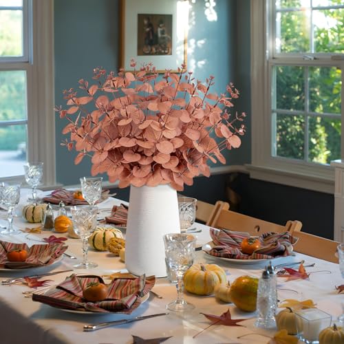 Yen Jean 10PCS Fall Amber Artificial Flowers Decorations for Home, Thanksgiving Fake Plants Autumn Decor Indoor Outdoor Harvest Party Supplies - style: Amber