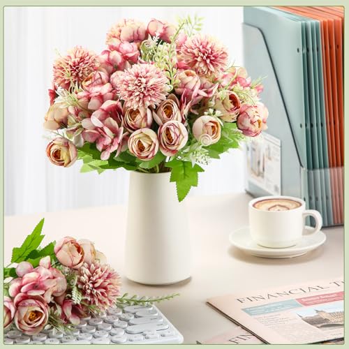 Tigeen Peonies Artificial Flowers Faux Roses Silk Flowers Hydrangea Artificial Bouquet for Wedding Table Centerpiece Floral Vase Home Office Bridal Decor(Fuchsia,12 Bundles) - color: Fuchsia