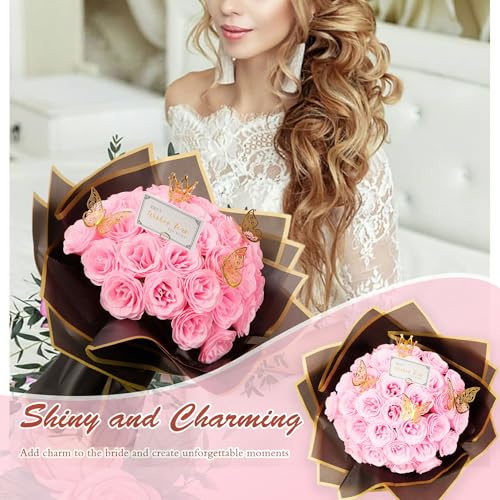 Pink Glitter Roses Bouquet, 30 Pcs DIY Fake Flowers Bouquet, Everlasting Shiny Artificial Rose Bouquet for Valentine's Day, Anniversary, Engagement, Wedding - color: Light Pink