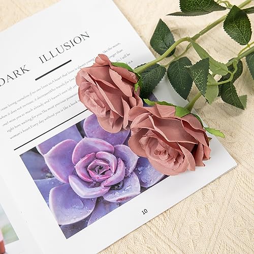 Laelfe Artificial Flowers Dusty Pink Roses Fake Silk Flower Long Stem Artificial Roses for Home Wendding Bathroom Party Decorations - color: Dusty Pink