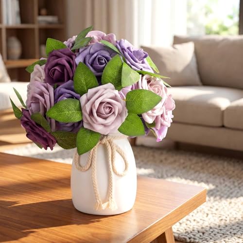 100 Pcs Artificial Foam Rose Flower Faux Bouquet Wedding Fake Rose Gift for Mother's Day Women DIY Bridal Shower Party Table Birthday Home Spring Decor (Gradient Light Purple) - color: Gradient Light Purple