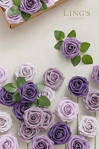 Ling's moment Artificial Flowers, 25Pcs 3" Roses in Purple Shades, Realistic DIY Foam Floral Decor for Wedding Bouquets/Centerpieces, Outdoor Party Backdrops, Room/Table, and Garden/Pot Decorations - color: Shades of Purple, size: 25Pcs