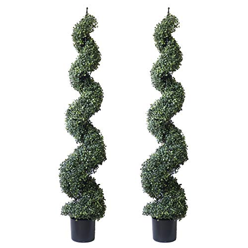 48'' Spring Artificial Spiral Boxwood Topiary Tree in Plastic Pot Indoor & Outdoor Use (2 Pack) - size: 4 ft