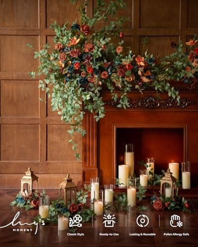 Ling's moment 6Pack 1.8ft Terracotta Artificial Flowers Garland Teal Blue Lantern Flower Burnt Orange Arch Floral Centerpieces for Wedding Aisle Chair Signs Table Cake Decor（not Including Lanterns） - color: Or-teal & Orange