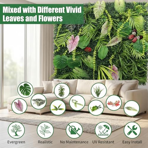 Artificial Grass Wall Panels,40"x40"Fake Flower Grass Backdrop,UV-Anti Fake Greenery Plant Boxwood Panels,Green Wall Decor for Outdoor Indoor Patio Garden Backyard Balcony Privacy Screen - size: 40x40
