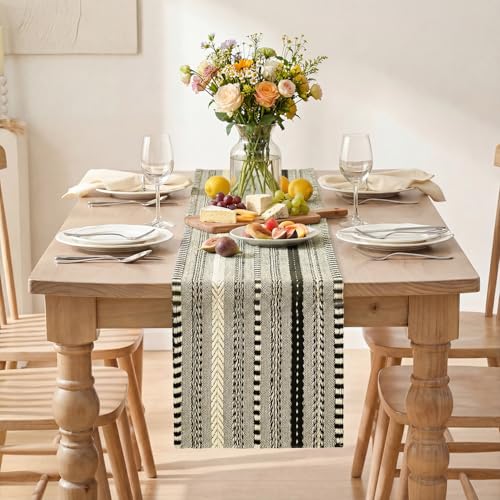 Artoid Mode Black Farmhouse Woven Table Runner, Seasonal Holiday Rustic Kitchen Dining Table Decoration for Home Party Decor 12x72 Inch - color: Black, size: 12" x 72", Table Runner