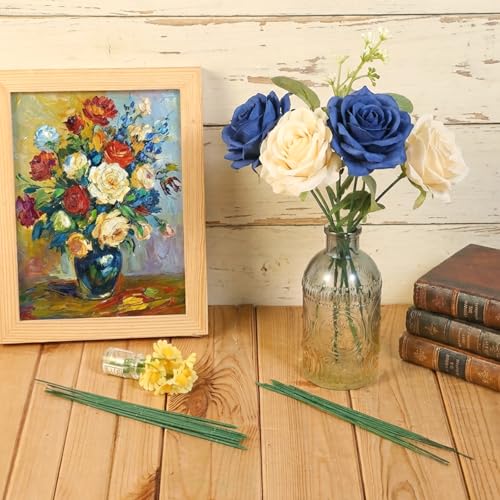 Jeffdad 100 Pcs Floral Stem Wire, Artificial Flower Rod Green Flower Stems Wire Crafting Floral Stem for Flower Arrangement Crafts Bouquets Wreath Making(6.7 inch/17 cm)