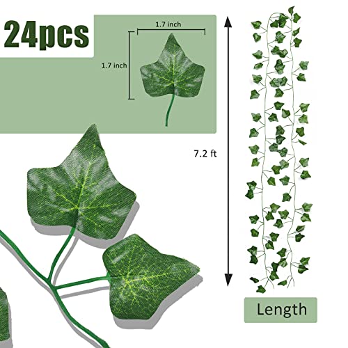 RECUTMS Fake Vines 24 Pack 173 FT Artificial Ivy Leaves Wall Decor Leaf Plants Greenery Garland Hanging Plant Vine Fake Leaf Vines for Room Garden Office Wedding Wall Decor - color: Green-24