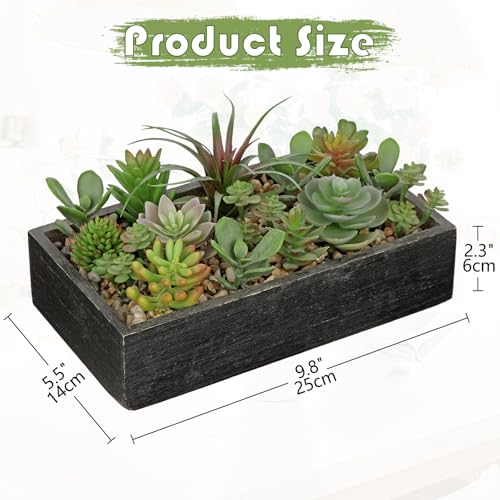 Artificial Succulent Plants in Pot 10 Inch Fake Succulent Arrangement Potted Succulents Plants Centerpiece in Rectangular Wooden Planter for Home Office Desk Shelf Living Room Bedroom Farmhouse Decor - color: Black Wooden#style 5