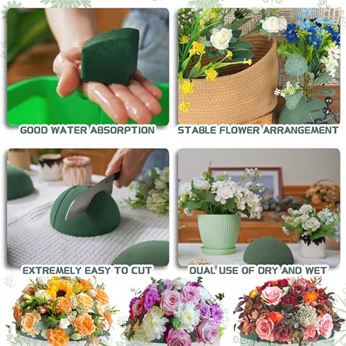 Half Ball Florist Foam, Green Sponge Blocks for Fresh or Artificial Flower Arrangements, DIY Sphere Planters Floral Foam Round for Craft Supplies, Wedding, Birthdays, Home Decor (5.5 X 2.8 Inches)