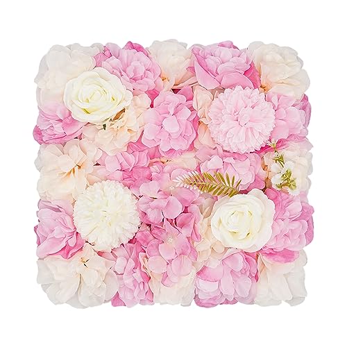 Artificial Flower Wall Panels, Silk Wedding Flower Wall Backdrop Panel, 3D Floral Panel Artificial Floral Wall Mat Flower Screen for Photo Party Wedding Wall Background Decor (12PCS Pink+White) - color: 12pcs Pink+white