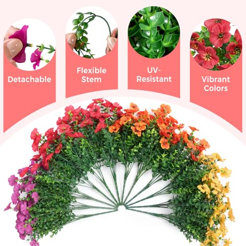 12 Bundles Artificial Flowers for Outdoors Decorations, Spring Summer Multicolor Realistic Faux Silk Daisy, UV Resistant Fake Flowers for Patio Home Decor Garden Planter Window Box Yard - color: Fall Tones&12 Bundles