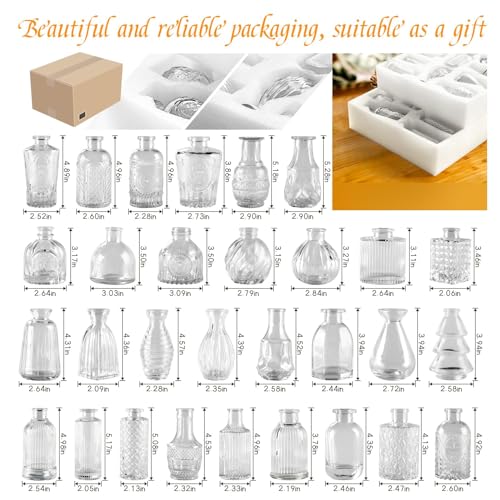 Glass Bud Vases in Bulk Set of 30 Pcs,Small Glass Vases for Flowers as Wedding Centerpieces for Tables,Clear Flower Vases Suitble for Wedding Decorations,Christmas Home Decor (Clear, 30 pcs) - color: Clear, size: 30 pcs