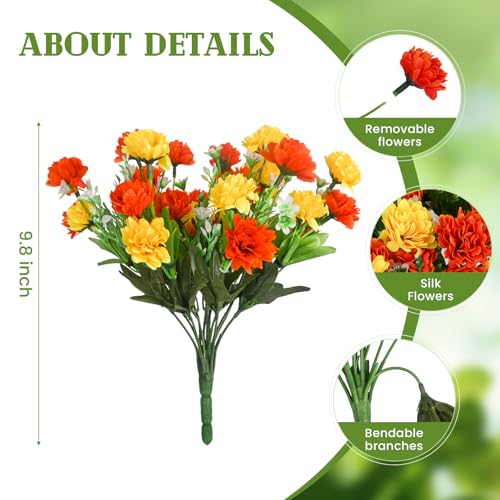 Ammyoo Artificial Flowers for Outdoors Decoration, 6 Bundles Silk Marigold Flower UV Resistant Look Real Faux Plants for Garden Porch Planter Patio Balcony Yard Home Decor (Yellow Orange) - color: Yellow Orange