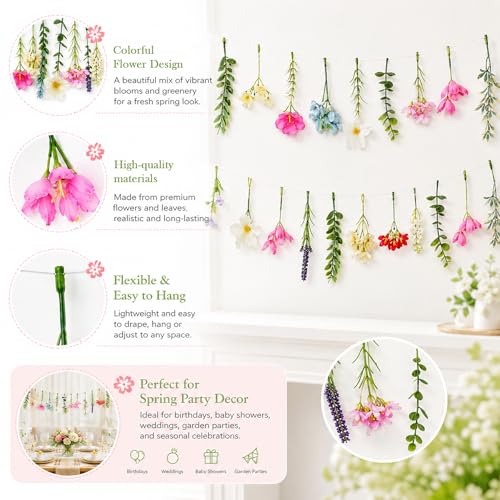 2 PCS 6.5ft Wildflower Banner Artificial Garland Hanging Floral for Garden Birthday Wedding Tea Party Bridal Shower Home Spring Supplies(Clear) - color: Clear