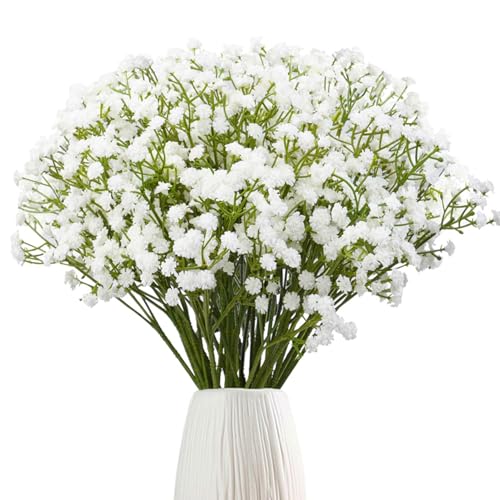 24Pcs Babys Breath Artificial Flowers Bulk, 11inch Fake Baby Breath Flowers White Faux Gypsophila Real Touch Flowers for Outdoors Wedding DIY Bouquet Arrangement Party Home Table Decor - color: Attractive White, size: 24PCS