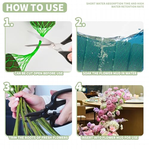 14 Pcs Floral Foam Garland for Fresh & Dried Flowers, 9.2ft Flower Sponge Blocks Kit, Foam for Flower Arrangement Holder for Arch Door Tabletop Decor, Wedding Home Garden Green Wet/Dry Foam Bricks