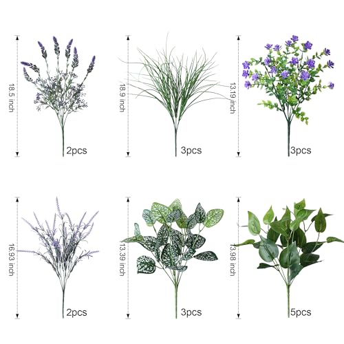 Starttag 18PCS Artificial Plants for Outdoor Decor Realistic Faux Greenery & Flowers Fake Plastic Leaves with Stems UV Resistant Outside Bushes for Garden Patio and Porch - color: Mix-2
