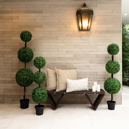 Nearly Natural 4ft. Artificial Triple Ball Boxwood Topiary Tree (Indoor/Outdoor) - size: 4ft