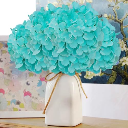 FagusHome Silk Hydrangea Heads 36 Pcs Artificial Flowers Heads and 3 Dozens Stems Fake Hydrangea Flowers with Stems for Home Wedding Decor (Fluorescence BLue) - color: Fluorescence Blue