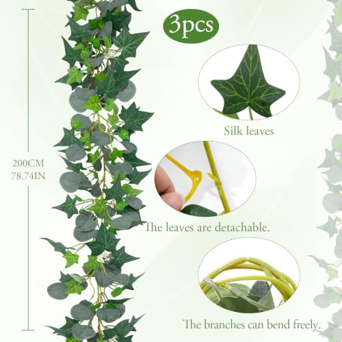 3 Strands Odorless Artificial Vines, 6FT Silk Ivy Garland, Fake Greenery Hanging Plants, Decoration for Party, Wedding, Room. (green6) - color: Green6