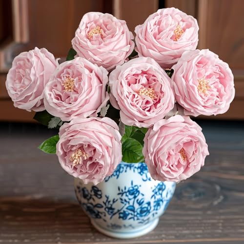 4 Pcs Real Touch Peonies Artificial Flowers, 3.5'' Big Bloom Austin Rose Peony Latex Fake Flower with Stems for Wedding Bouquet Party Valentines Arrangement Home Kitchen (Light Pink) - color: Light Pink