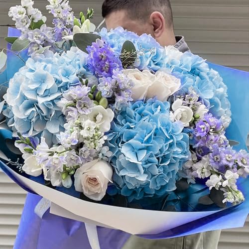 Coferset Blue Hydrangea Artificial Flowers, 20 inch Lifelike Real Touch Faux Hydrangea Flower for Home Wedding Office Party Living Room Decoration (Baby Blue) - color: Baby Blue