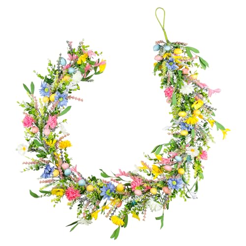 6ft Easter Garland - Spring Garland with Egg and Mixed Berry,Hanging Rustic Pastel Wreaths DIY Artificial Decorations Garland for Home Table Indoor Outdoor Easter Mantel Decorations - color: Easter02
