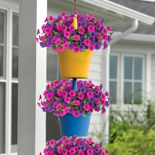 ADXORA 12 Bundles Morning Glory Artificial Flowers for Outdoor Decoration UV Resistant Fake Plastic Plants Artificial Greenery for Indoor Outdoor Garden Patio Window Box Home Decor Spring Summer - color: Purple,dark Purple