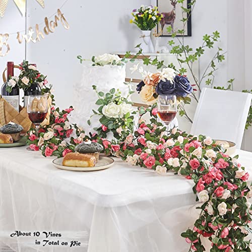 8pcs x 8.2ft Artificial Flower Garland Floral Rose Vine Decor, Pink Flowers | PONKING Fake Rose Vine Flowers Hanging Faux Roses String for Room Party Home Wedding Birthday Wall Arch Decoration - color: Spring-pink-8pcs, size: 8 Vines 66FT