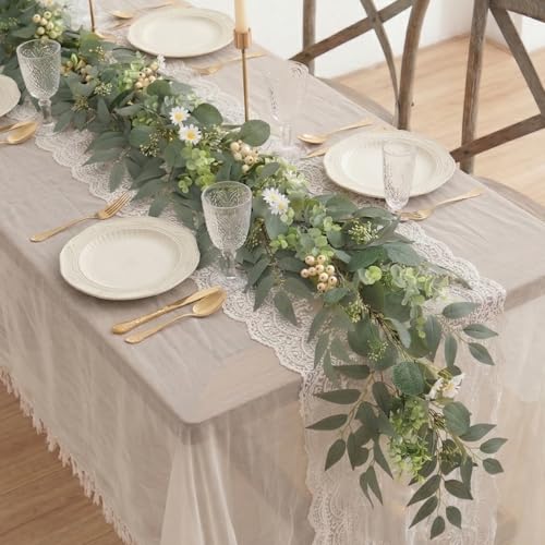6 Ft 2 Packs Artificial Greenery Eucalyptus Garlands Faux Silver Dollar Eucalyptus Leaves Vines Spring/Summer Garland for Outdoor Wedding Arch Indoor Table Runner Fireplace Mantle Decoration