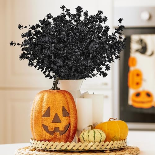 AmyHomie 16 Bundles Black Eucalyptus Artificial Flowers for Outdoor UV Resistant Faux Flowers No Fade Fake Plastic Plants Garden Porch Window Box Decorating - color: Black-eucalyptus, size: 16