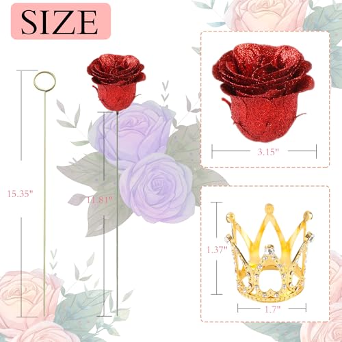 Red Glitter Roses Bouquet, 30 Pcs DIY Fake Flowers Bouquet, Everlasting Shiny Artificial Rose Bouquet for Valentine's Day, Anniversary, Engagement, Wedding - color: Red