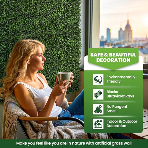 Grass Wall 24 Pack 10"x10" Artificial Boxwood Hedge Wall Panels, Privacy Hedge Screen Faux Boxwood for Outdoor,Indoor,Garden,Fence,Backyard,Greenery Walls - size: 10"X10" 24P