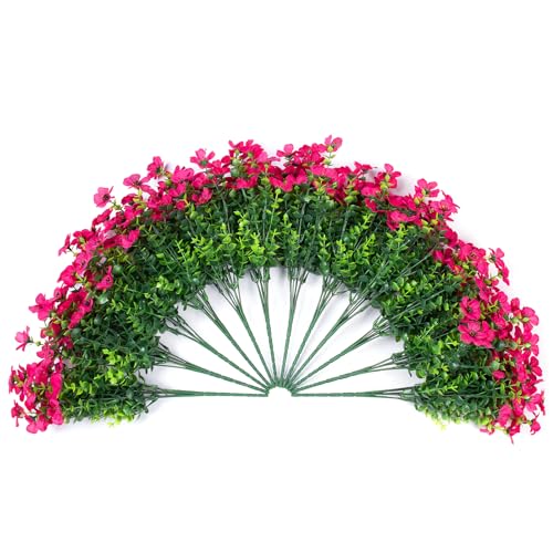 Artificial Fake Plants Flowers for Outdoor Outside Summer Decoration, 12 Bundles Faux Silk Hotpink Daisy UV Resistant Realistic for Porch Patio Home Window Box Yard Garden Planter - color: Hotpink