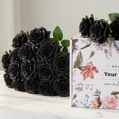 Black Roses Artificial Giant Flowers,50PCS 4 Inch Large Fake Roses Bulk - color: Black