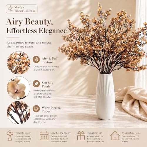 Mandy's 6 Bundles Artificial Light Brown Baby’s Breath Flowers | 18.5 Inch Silk Gypsophila European Style Modern Home Decor Centerpiece Neutral Wedding Flower Arrangements - color: Light Brown