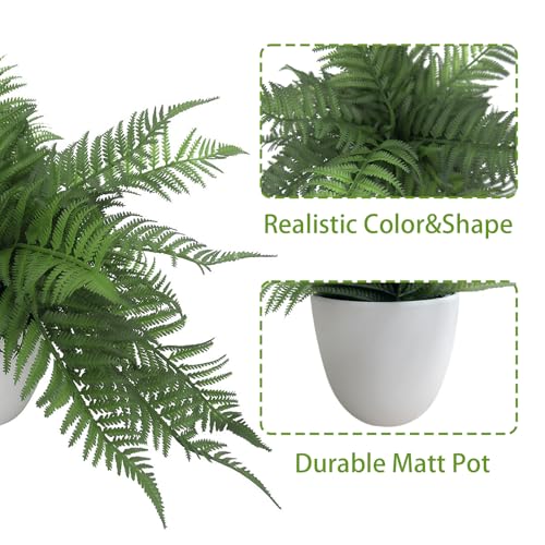 25 Leaves Fake Fern Potted Plant, 12" Artificial Real Touched Ferns in Pot, Faux Fern Bush Plant for Office Living Room Home Hotel Décor Indoor (2)